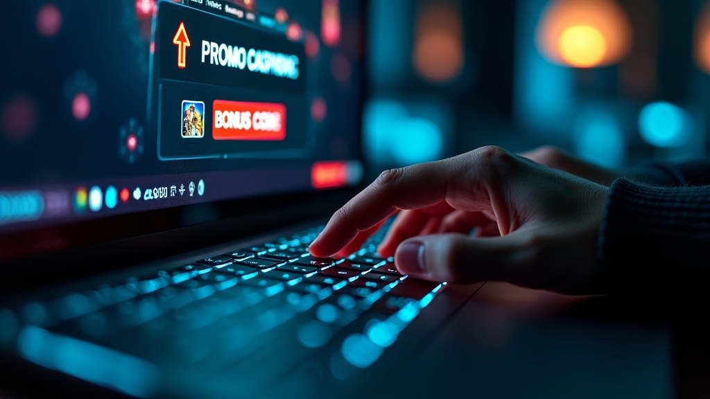 Dunkle Casino-Ansicht mit Bonuscode-Feld und leuchtender Eingabemaske